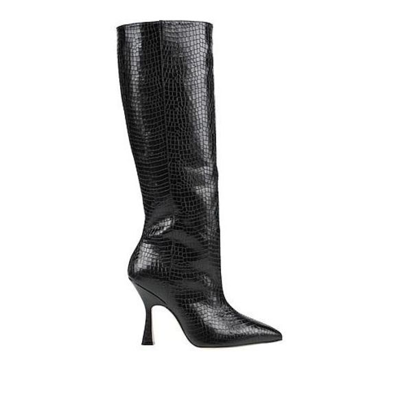 STUART WEITZMAN Black Croco Print Padded Parton Pointed Toe Kitten Heel Leather - Picture 2 of 13